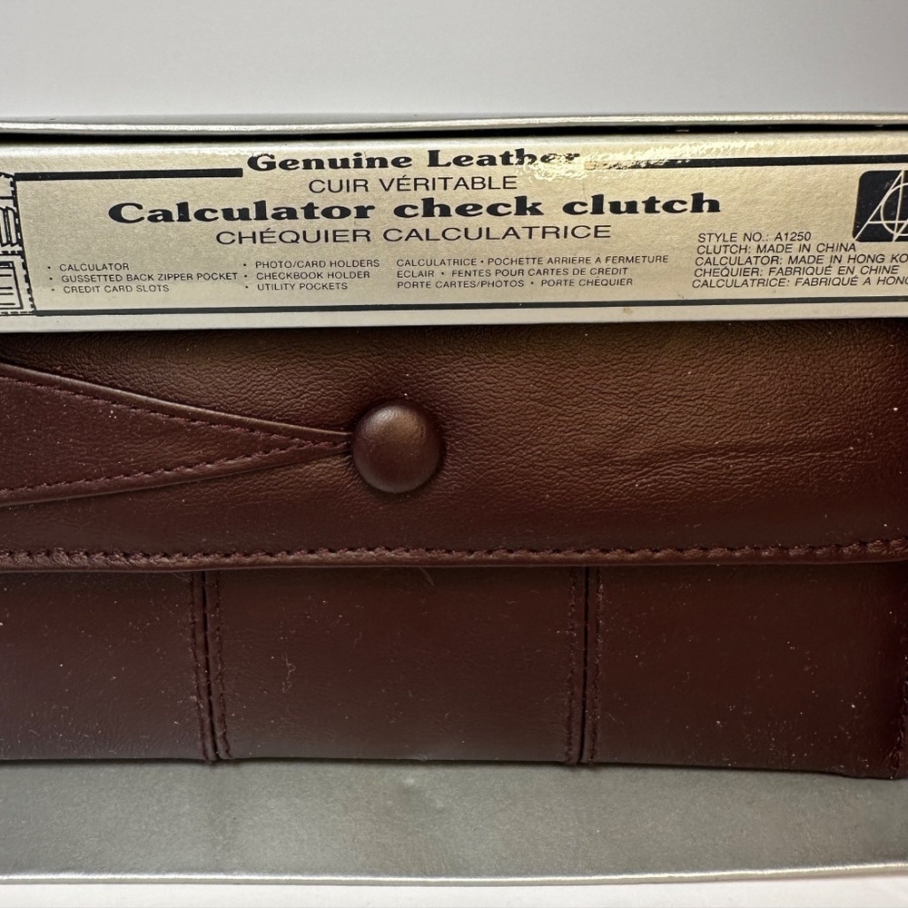 Vintage Genuine Leather Calculator Checkbook Clutch ACI 80s Brown Wallet - Picture 7 of 7